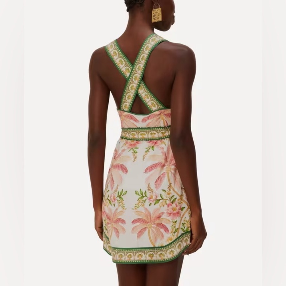 Farm Rio Palm Dream Off-White Sleeveless Angled Mini Dress - Picture 2 of 15